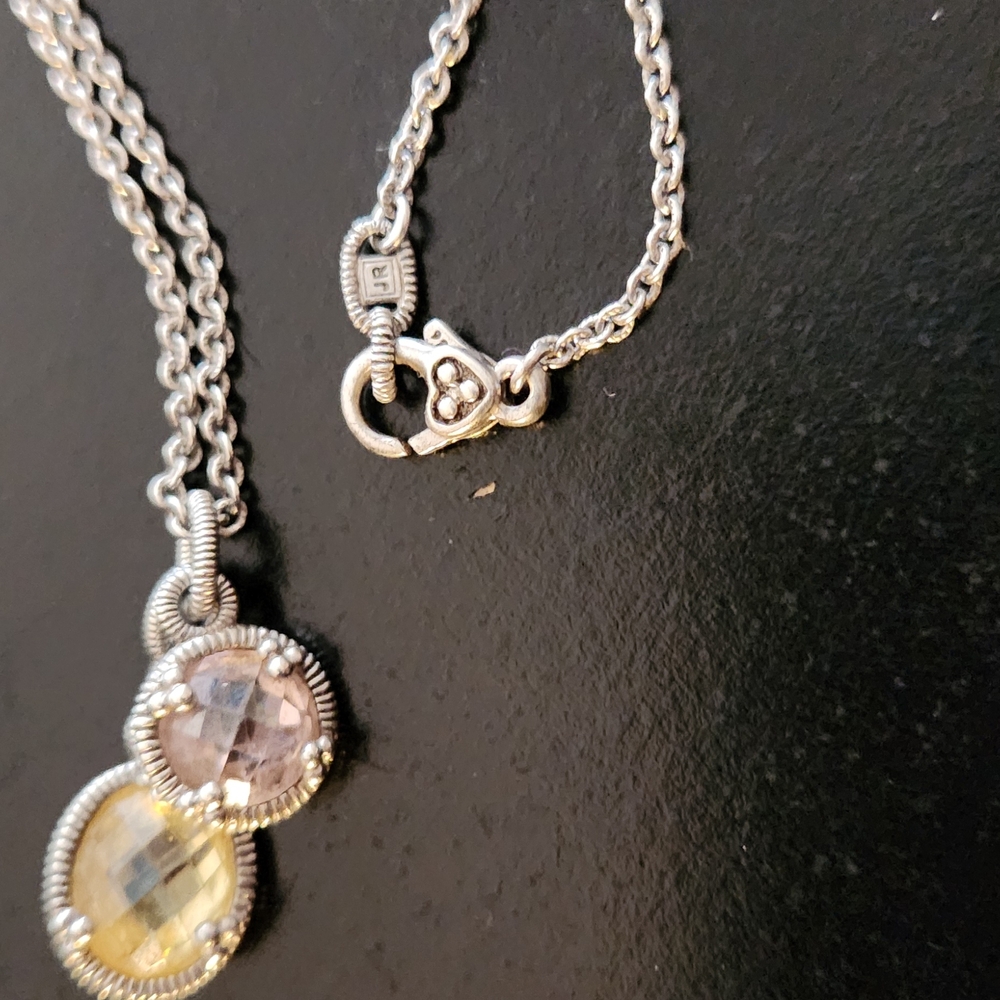 Judith Ripka Sterling Silver Necklace with Yellow and Pink Gemstones